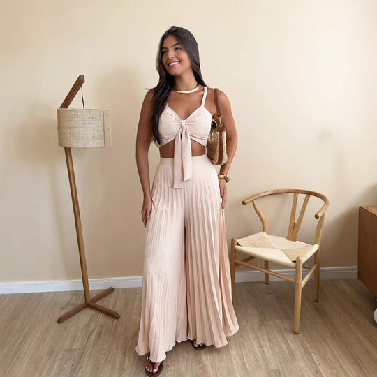 Damen Plissierte weite Hose mit Bindegürtel R&B