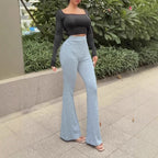 Damen Ripp-Leggings mit hoher Taille und weitem Bein R&B