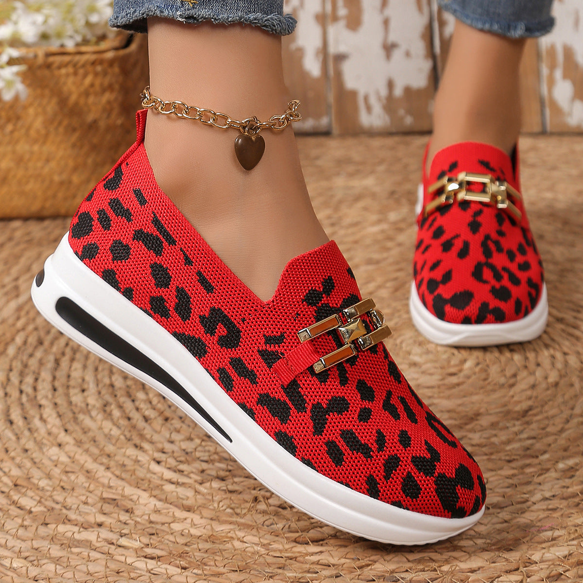 Damen Modische Slip-On Sneakers mit Animal-Print und komfortablem Fußbett R&B