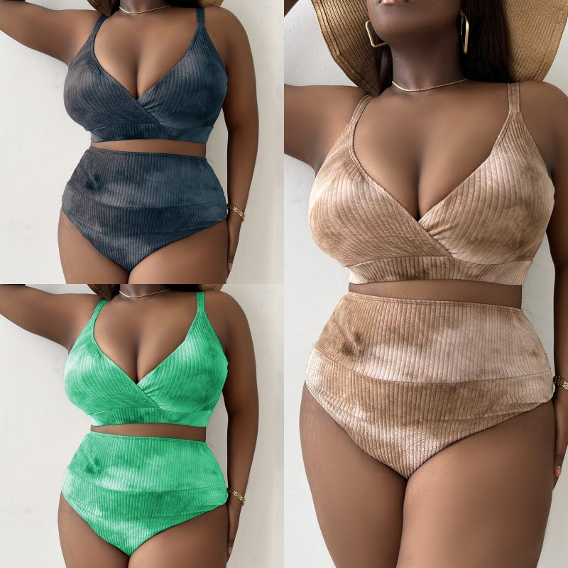 Damen Hoch tailliertes Bikini-Set mit raffiniertem Ripp-Design R&B
