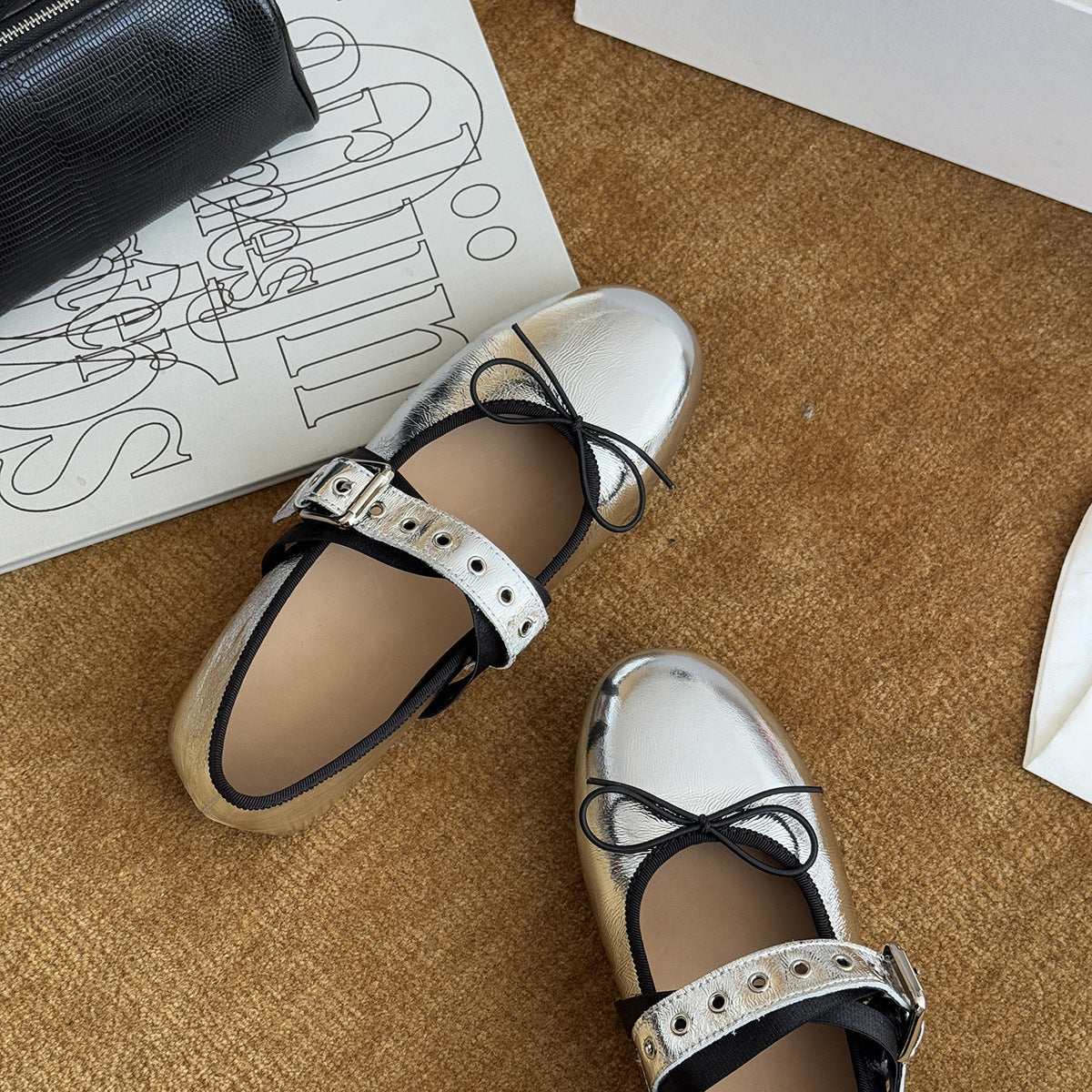 Damen Ballerinas mit dekorativem Riemchen und schimmerndem Metallic-Look R&B