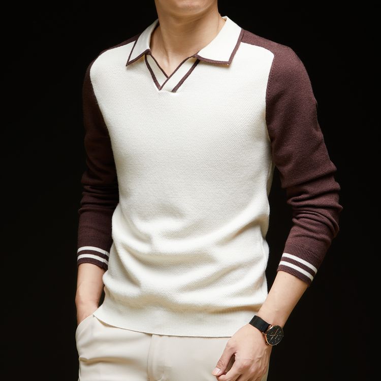 Herren Feinstrickpullover mit V-Ausschnitt und modischem Kontrastdesign R&B