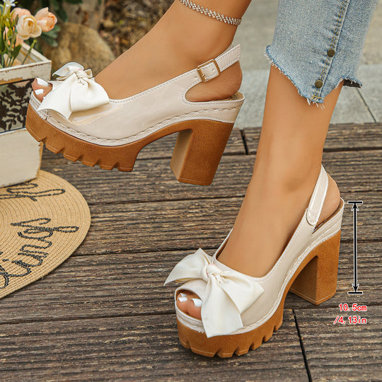 Damen Sling-Sandalen mit modischem Absatz und dekorativem Schleifen-Detail R&B