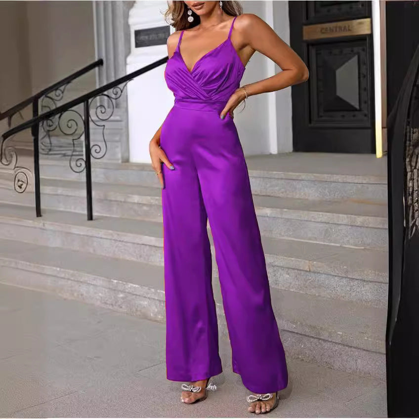 Damen eleganter Overall mit taillierter Drapierung und feinen Trägern R&B