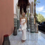 Damen Elegantes Strick-Maxikleid mit asymmetrischem Saum