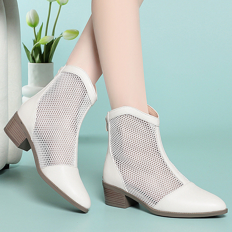 Damen Trendige Stiefeletten mit Netz-Design und bequemem Blockabsatz R&B