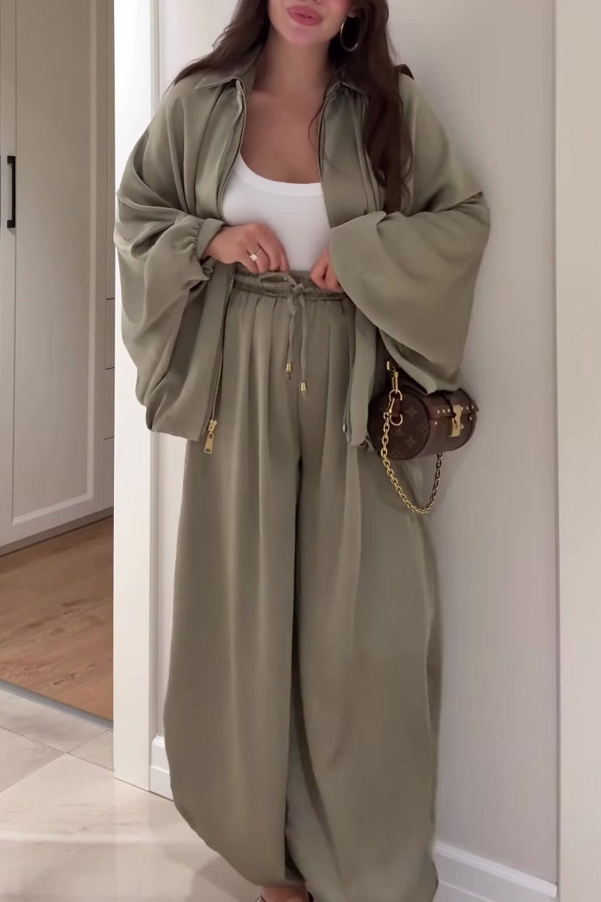 R&B | Reißverschlussjacke und Elastische Bund Weit Geschnittene Hose Zweiteiler Satz