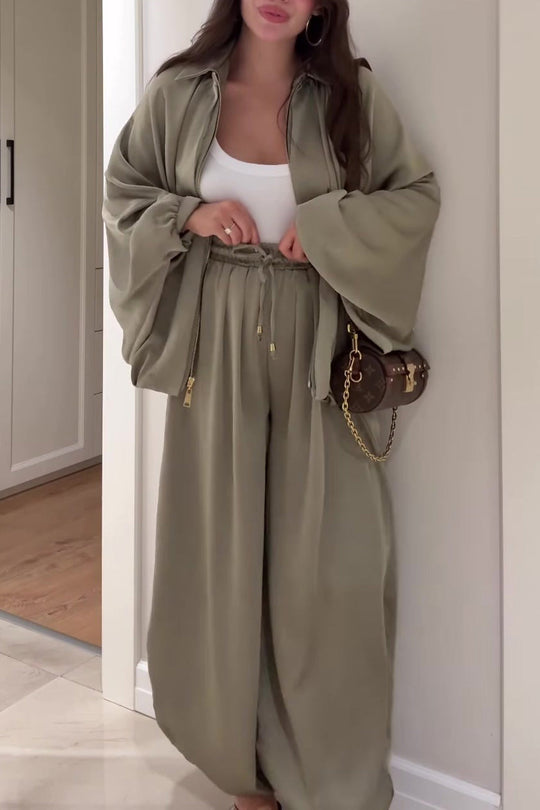 R&B | Reißverschlussjacke und Elastische Bund Weit Geschnittene Hose Zweiteiler Satz