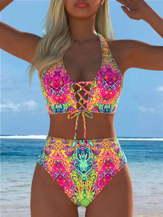 Damen Hochgeschnittener Bikini mit elegantem Schnürdetail R&B