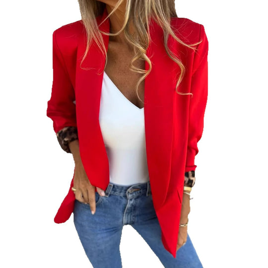 Damen Eleganter Blazer mit animalischem Muster an den Ärmeln R&B
