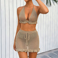 Damen Häkel-Bikini-Set mit Rüschen und elastischem Rock R&B