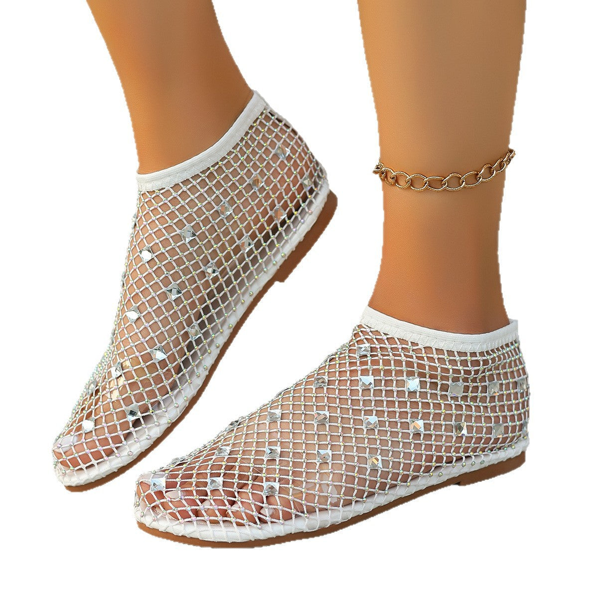 Damen Netzsandalen mit funkelnden Strassapplikationen R&B