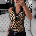 Damen Poloshirt mit funkelnden Pailletten und auffälligem Leopardenmuster R&B