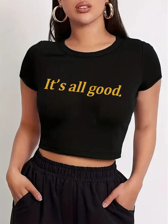 Damen Crop-T-Shirt mit verspieltem Kirschmotiv und elegantem Schleifenprint R&B
