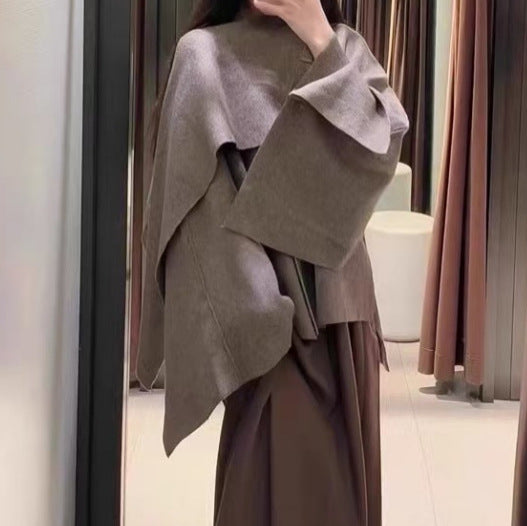 Damen gemütlicher Strickponcho mit raffinierten Drapierungen R&B