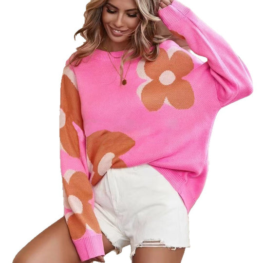 Damen Grob gestrickter Pullover mit floralem Muster R&B