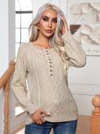 Damen Strickpullover mit eleganten Knopfdetails und modernem Zopfmuster R&B