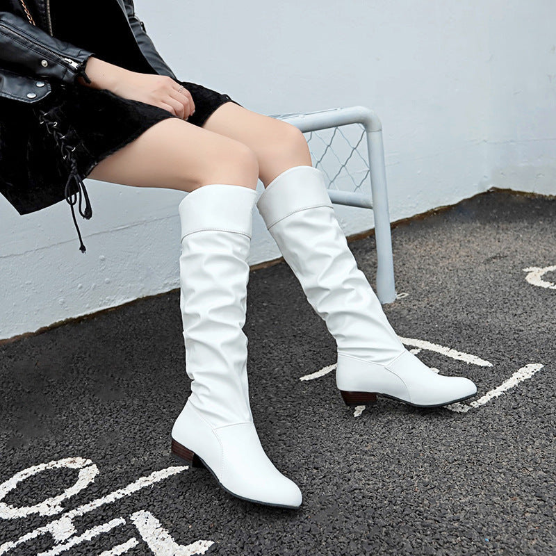 Damen nan knielange Slouch-Stiefel mit weichem Schaft und niedrigem Blockabsatz R&B
