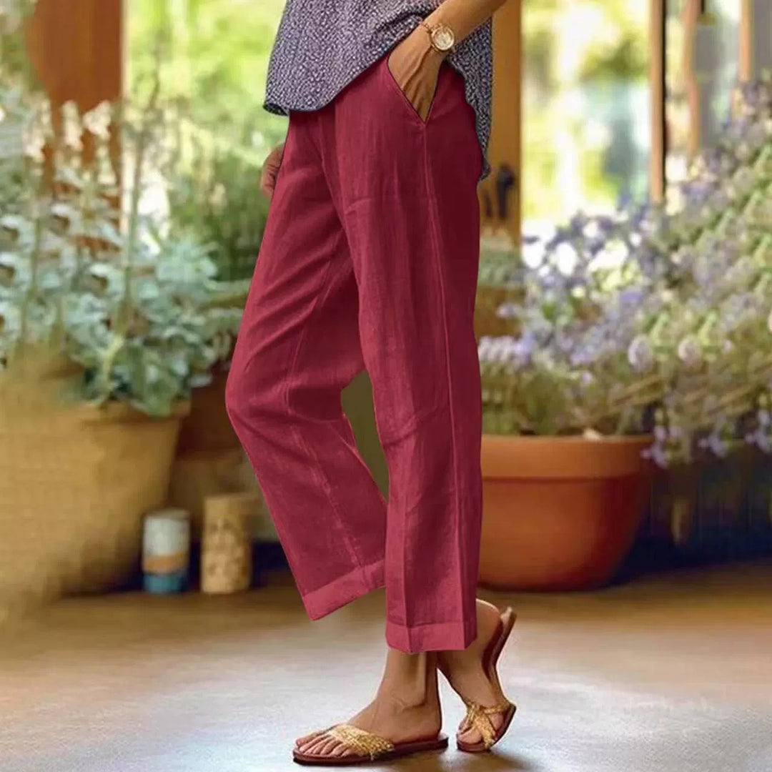 Damen Leinenhose mit weitem Schnitt und praktischen Taschen R&B