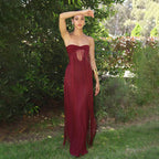 Damen Elegantes Maxi-Kleid mit Fransen und tiefem Ausschnitt R&B