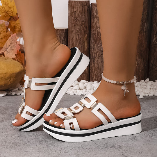 Damen modische Wedge-Pantoletten mit eleganten Schmuckdetails R&B