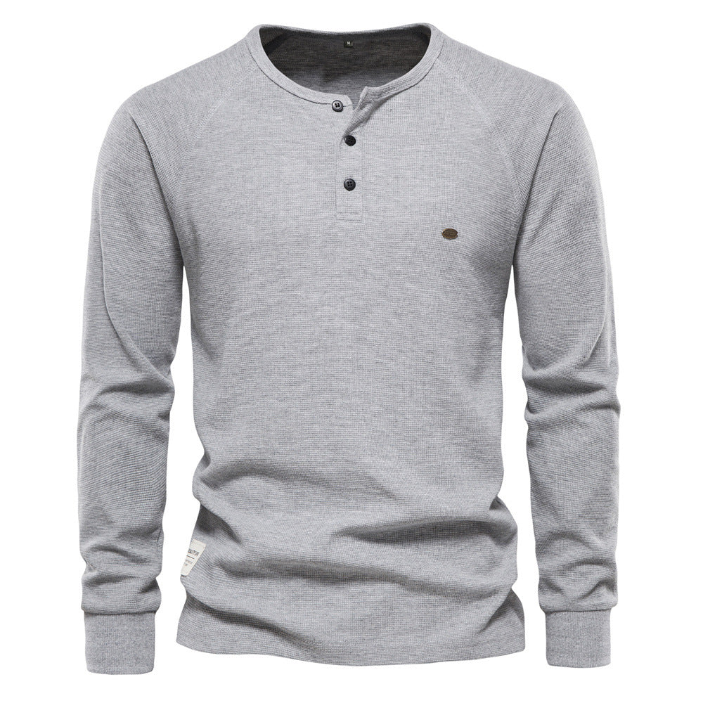 Herren Langarm-Henley-Shirt mit strukturierter Oberfläche und modischer Knopfleiste R&B