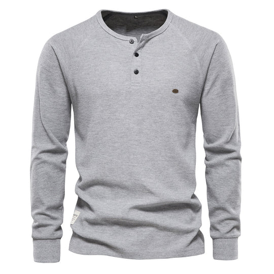 Herren Langarm-Henley-Shirt mit strukturierter Oberfläche und modischer Knopfleiste R&B