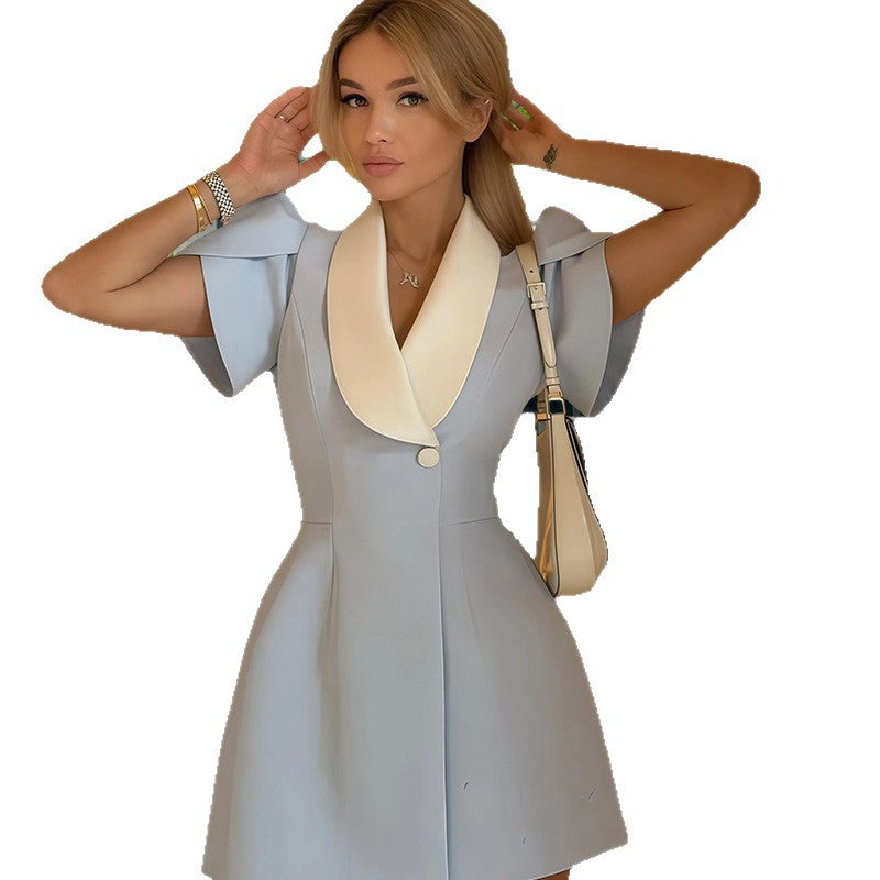 Damen Elegantes Wickelkleid mit modernen Puffärmeln und schickem Reverskragen R&B