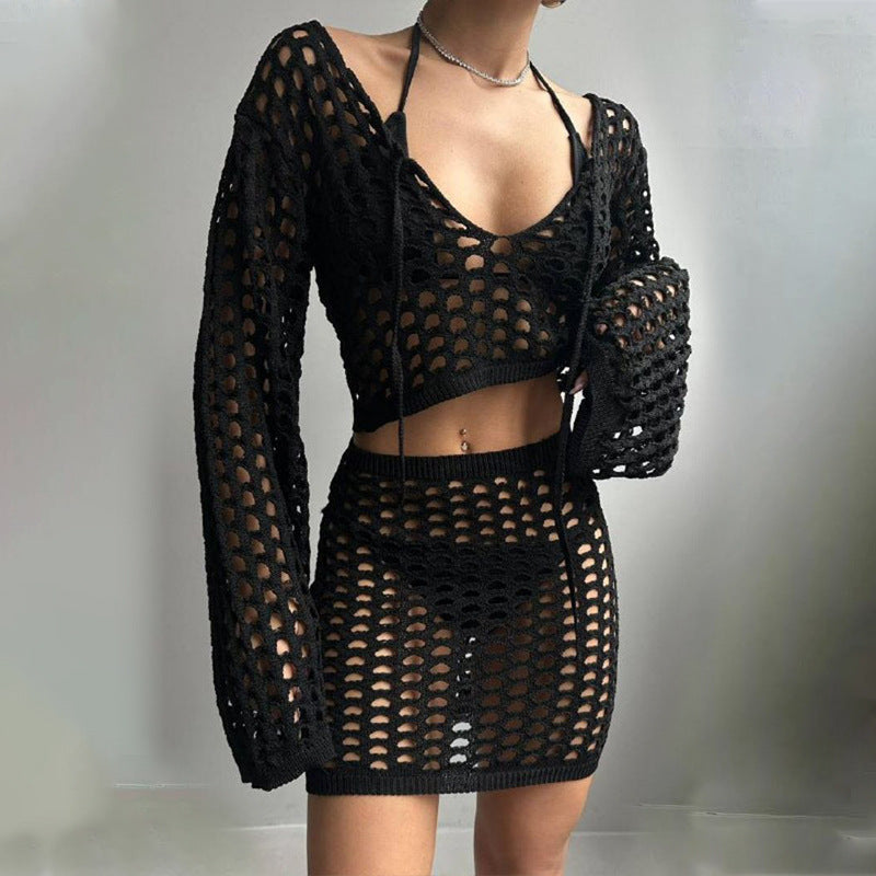 Damen gehäkeltes Strandoutfit mit offener Front R&B