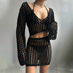 Damen gehäkeltes Strandoutfit mit offener Front