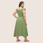 Damen Maxikleid mit fließendem Rock und dekorativen Rüschendetails R&B
