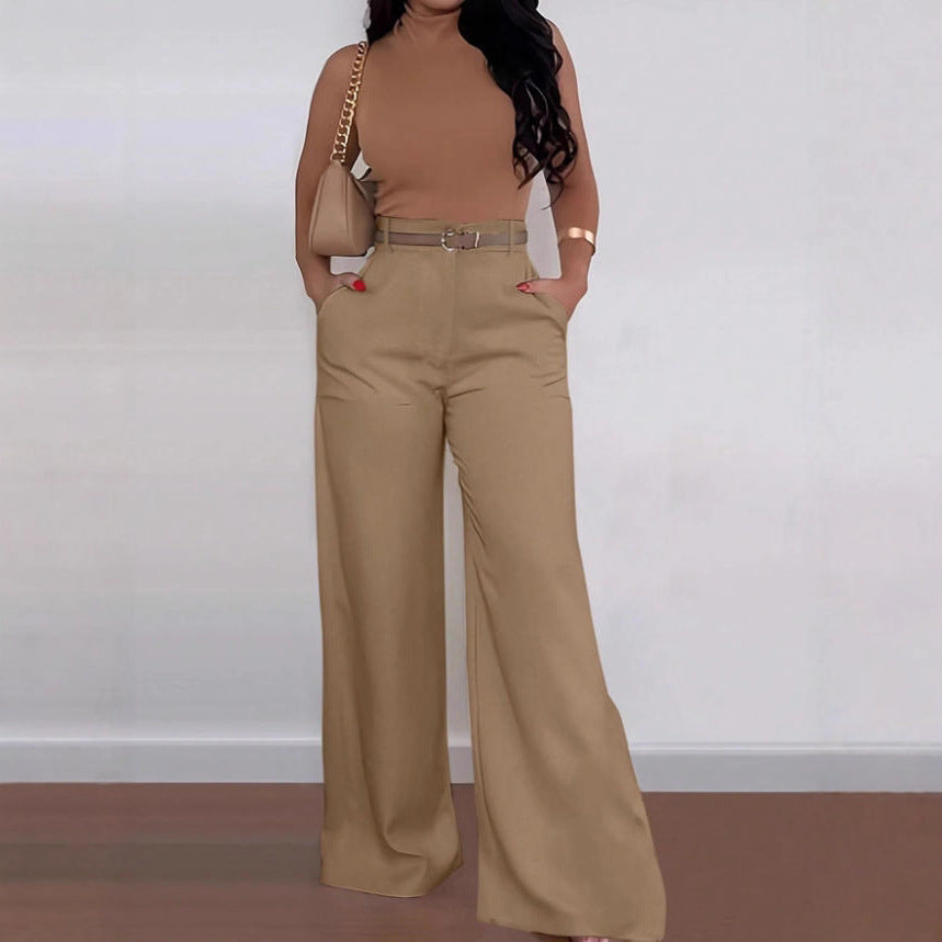 Damen Weitgeschnittene Elegante Anzughose mit Gürtel R&B