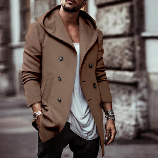 Herren stylischer Hoodie-Mantel mit doppelter Knopfreihe und weitem Kragen R&B