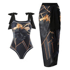 Damen Badeanzug-Set mit elegantem Floral-Design und passender Strandhose R&B
