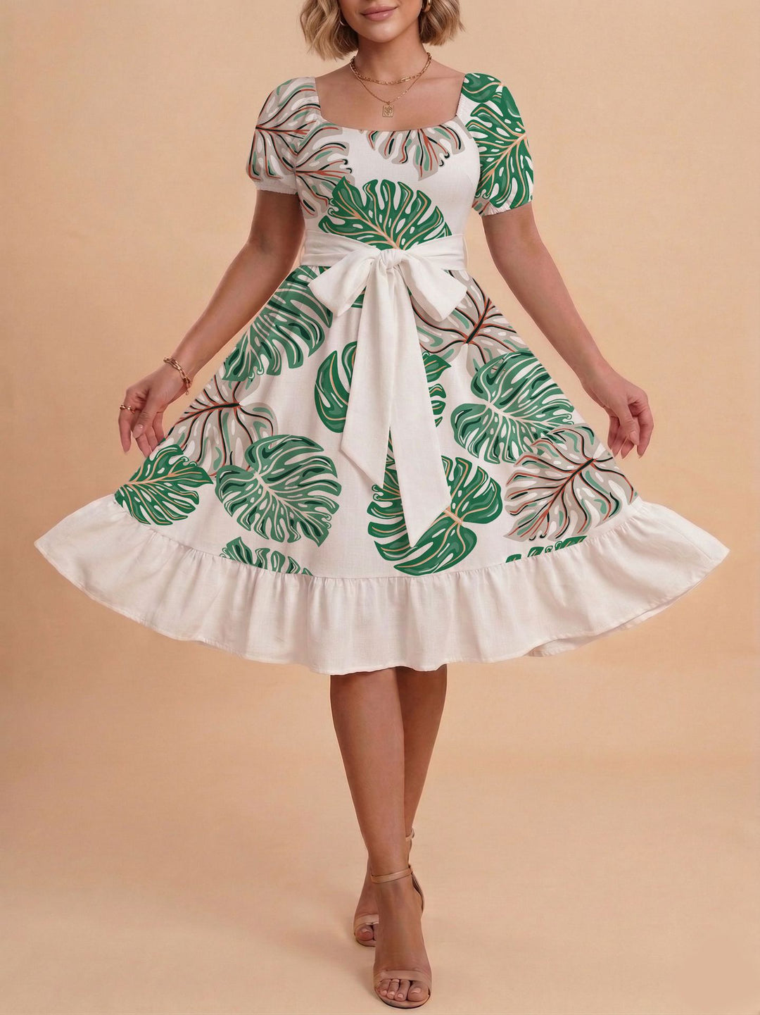 Damen Verspieltes Maxikleid mit Bärenmuster und taillierbarem Band R&B