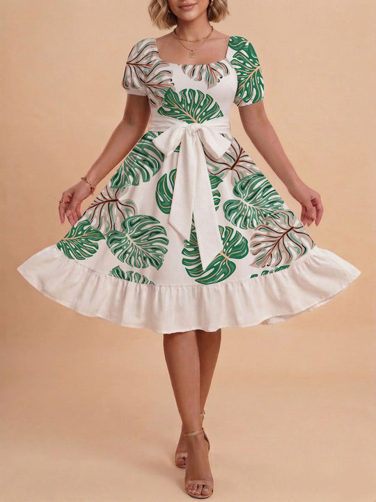 Damen Verspieltes Maxikleid mit Bärenmuster und taillierbarem Band R&B