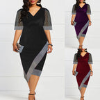 Damen Elegantes Cocktailkleid mit transparenten Puffärmeln und asymmetrischem Saum R&B