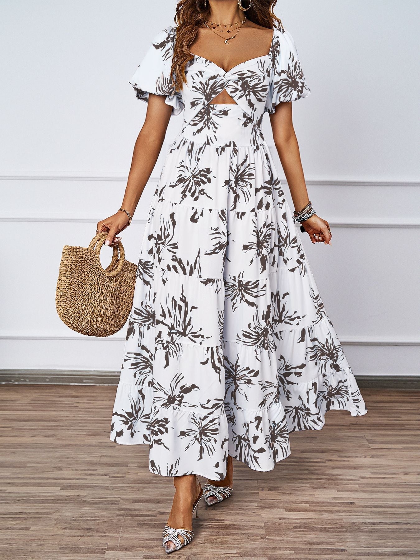 Damen Maxikleid mit voluminösen Puffärmeln und romantischem Schnitt R&B