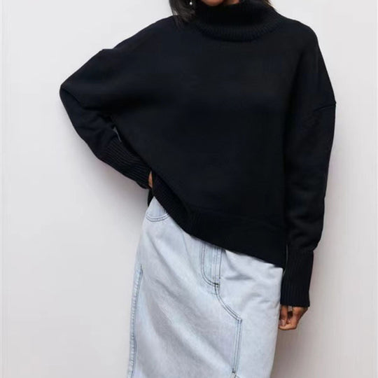Damen gemütlicher Rollkragenpullover mit Oversized-Schnitt und strukturiertem Material R&B