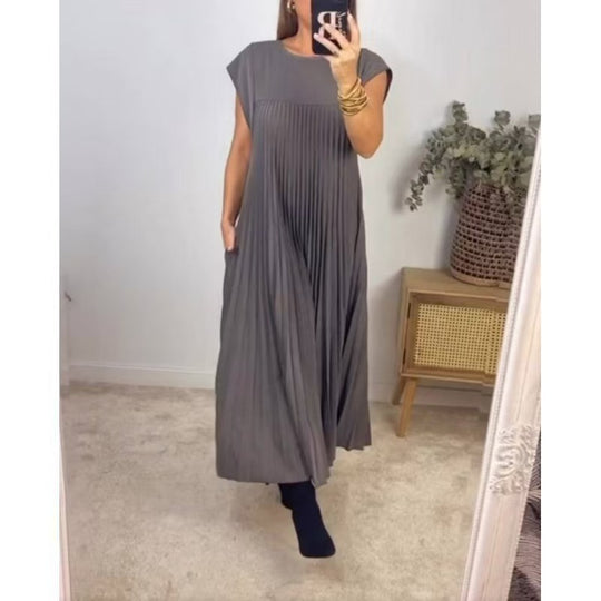 Damen Maxikleid mit plissierten Details und seitlichen Eingrifftaschen R&B