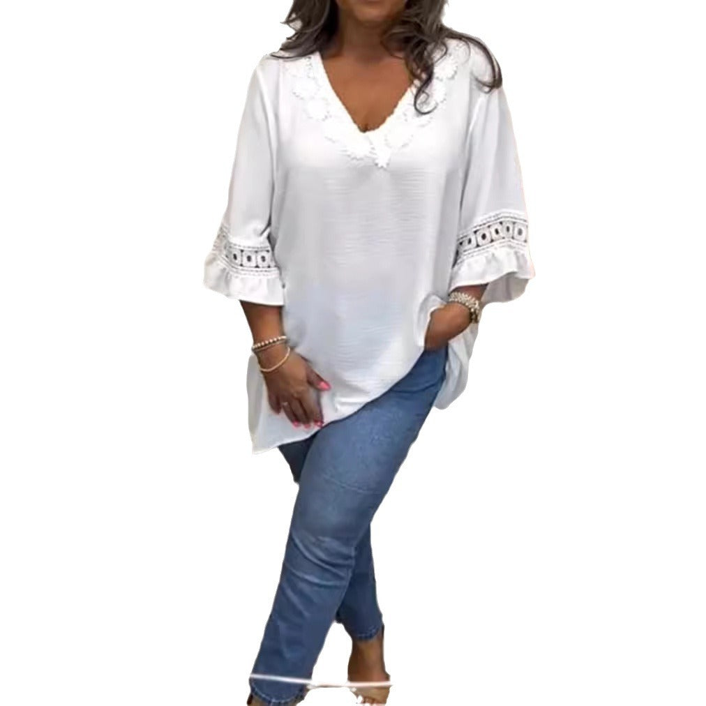 Damen Blusenshirt mit eleganten Spitzenakzenten und weitem Schnitt Heidi-Mode