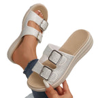 Damen Sandalen mit doppeltem Riemen und modischen Schnallen R&B