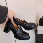 Damen elegante Blockabsatzsschue mit modischem Lederdesign R&B