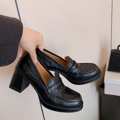 Damen elegante Blockabsatzsschue mit modischem Lederdesign R&B
