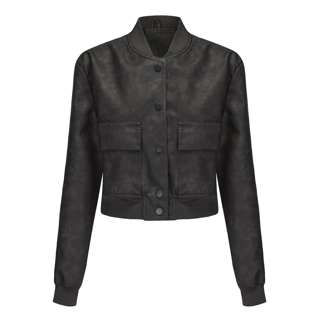 Damen Kunstleder Bomberjacke mit praktischen Taschen und elastischen Bündchen R&B