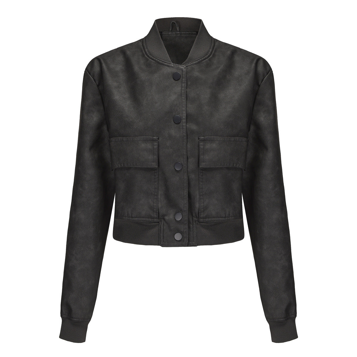 Damen Kunstleder Bomberjacke mit praktischen Taschen und elastischen Bündchen