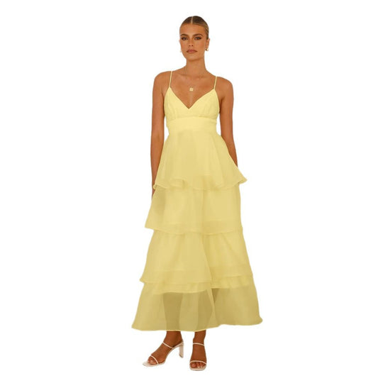 Damen luftiges Maxikleid mit Schichten und Spaghettiträgern R&B