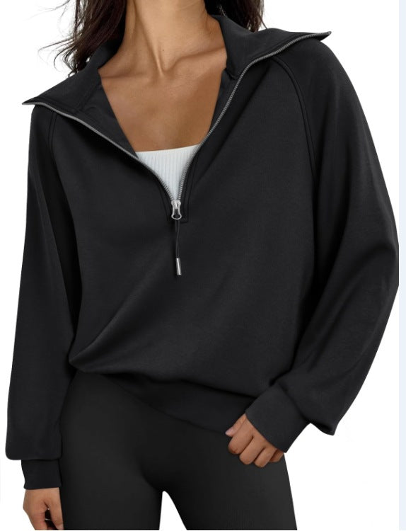 Damen lässiger Sweatpullover mit hohem Kragen und Reißverschluss R&B