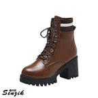 Damen Schnürstiefel mit robustem Blockabsatz und elastischem Strickkragen R&B