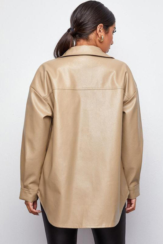R&B | Plans Khaki Faux Leder Shacket